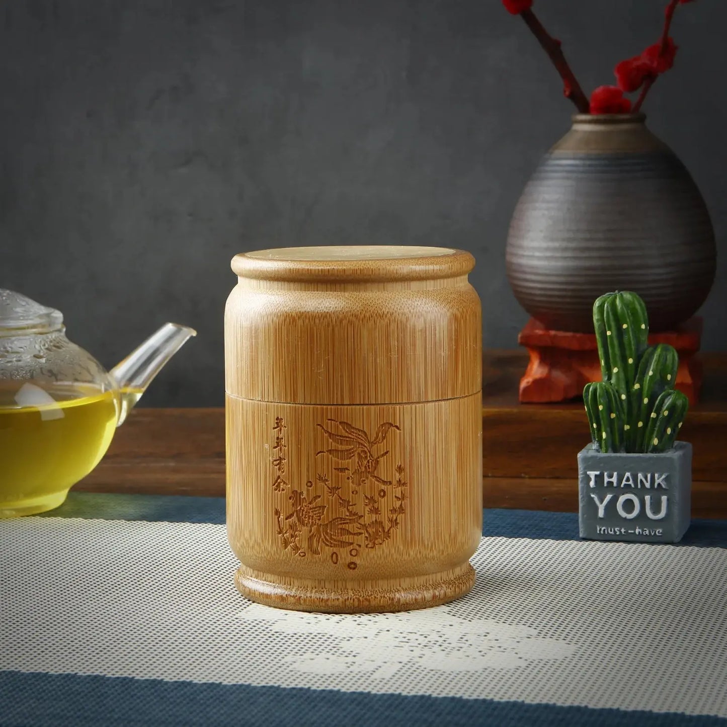 Accessoire cérémonie du thé bambou japonais, boîte conservation naturelle anti-mites zen