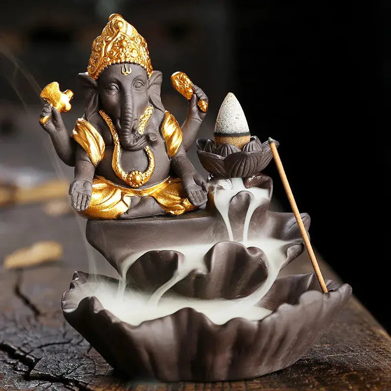 Cascade d'Encens Ganesh Porte-Encens Lotus Élégant Élément ENCENSORIA