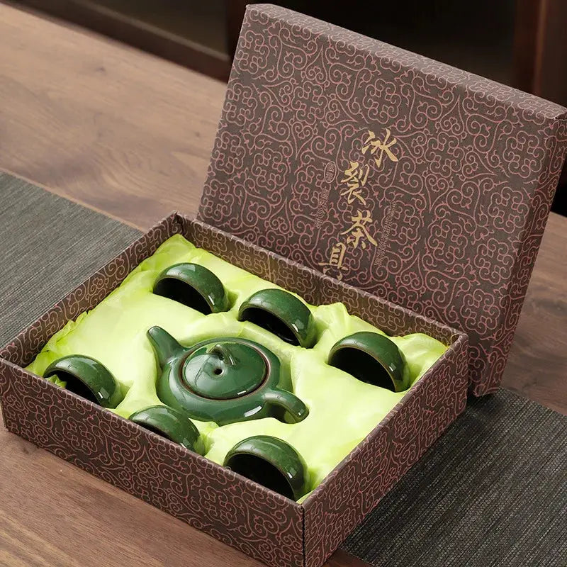 Coffret Service à Thé Kung Fu – Théière & 6 Tasses Céramique Craquelée ENCENSORIA