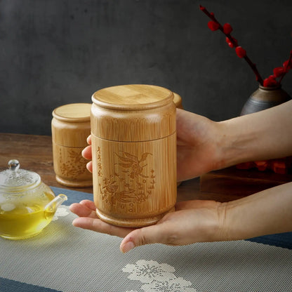 Boîte conservation thé bambou artisanal, protection humidité et odeurs couvercle hermétique