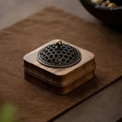  brûleur encens bois et laiton sculpté