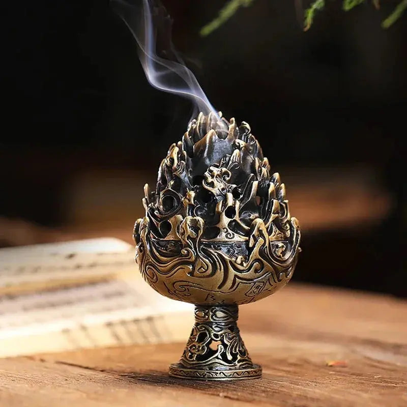  Brûleur d’encens Boshan antique en alliage de zinc, inspiré des dynasties chinoises