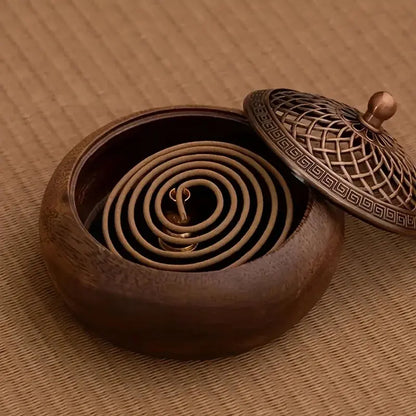 Brûleur d'encens en bois, design naturel et épuré.