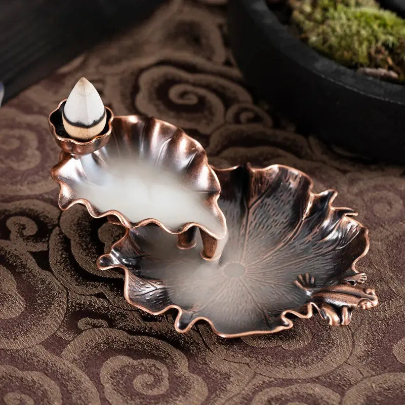 Brûleur d’encens à reflux en forme de feuille, effet cascade apaisant