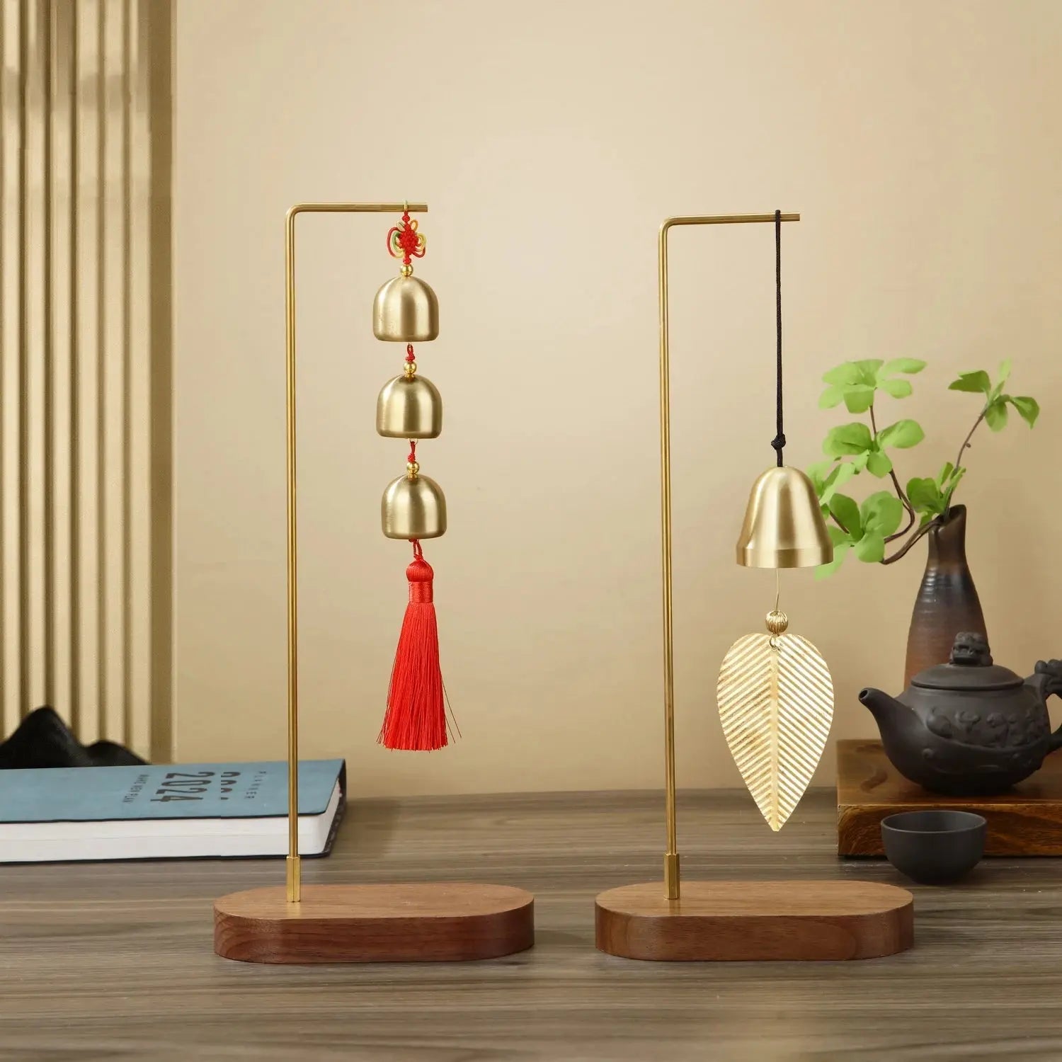 Carillon éolien en cuivre et noyer, tintement zen apaisant décoration feng shui intérieur