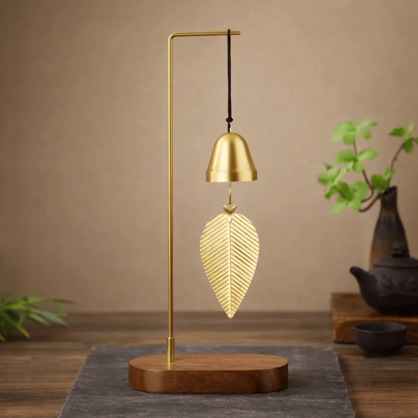 Carillon japonais cuivre et noyer minimaliste, 1 ou 3 anneaux selon intensité sonore souhaitée