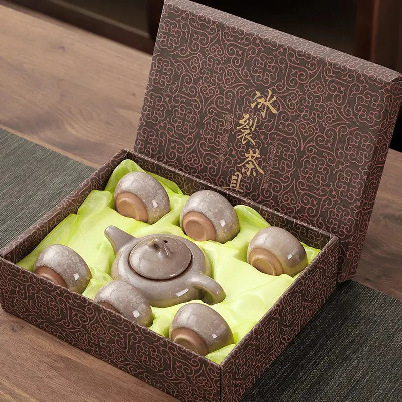 Céramique ice crack cérémonie du thé Kung Fu, service 7 pièces collector tradition chinoise