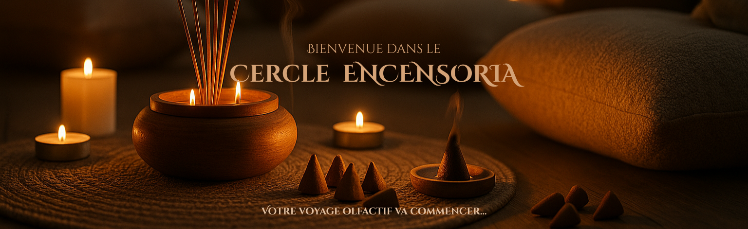 Accueil du Cercle Encensoria avec encens, bougies et ambiance zen