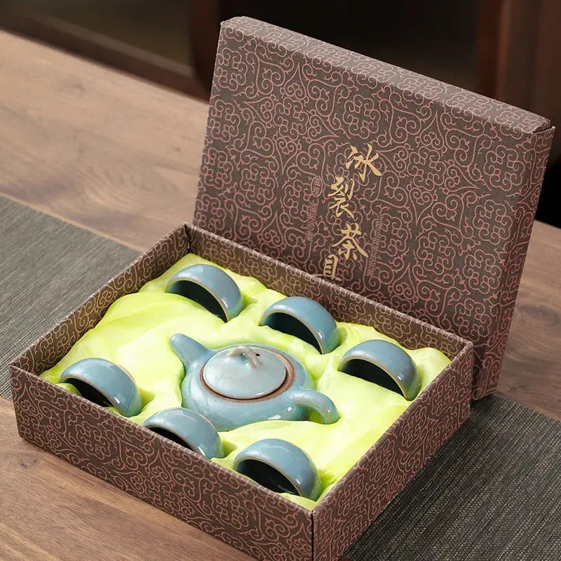 Coffret cadeau thé céramique craquelée zen, service Kung Fu complet 6 personnes FCM