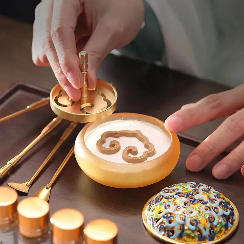 Coffret rituel xiangdao cuivre outils de sceau, art millénaire tracer cendre poudre encens