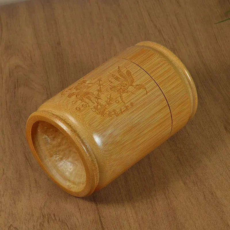 Contenant bambou naturel wabi-sabi pour thé et épices, pièce unique grain naturel authentique