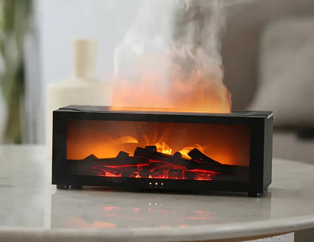 Diffuseur d’aromathérapie reproduisant l’effet d’un feu de cheminée