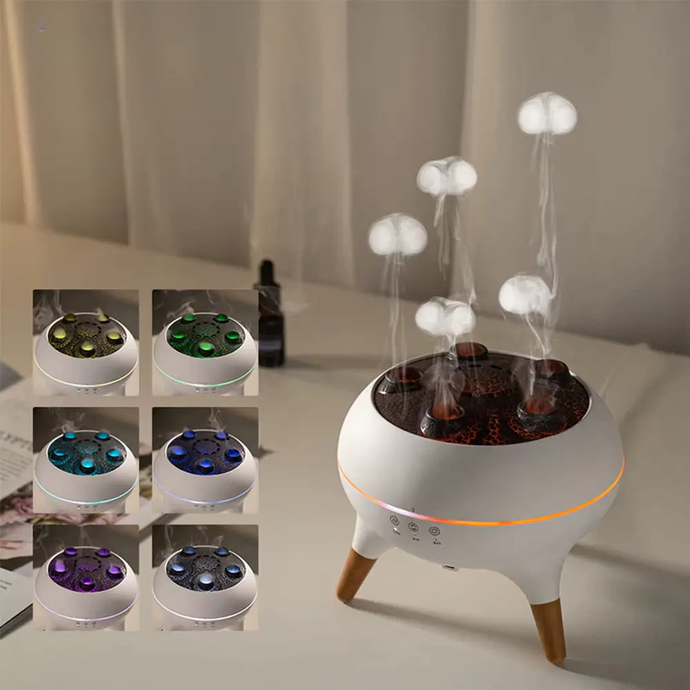 Diffuseur d’huiles essentielles ultrasonique avec effet méduse lumineux