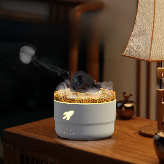 Diffuseur d’huiles essentielles avec effet boulet de fumée et éclairage LED