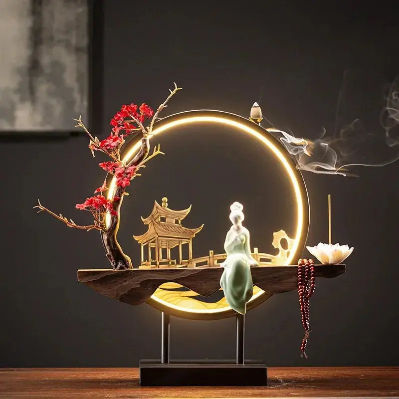 Porte-encens en forme de fleur et LED