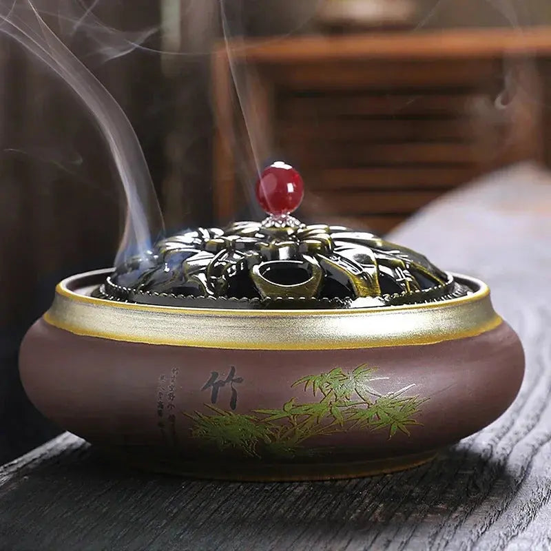encensoir bambou peint sur céramique