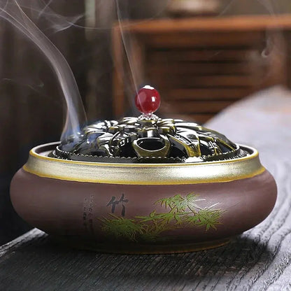 encensoir bambou peint sur céramique