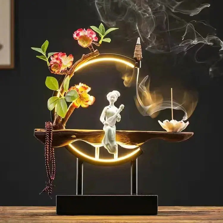 Figurine zen féminine avec LED et encens