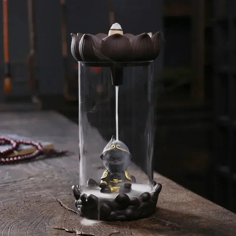  brûleur encens en verre cascade lotus
