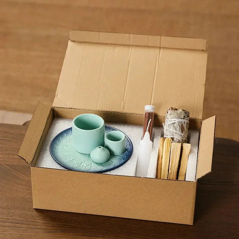 Kit rituel complet céramique zen, plateau décoratif 4-en-1 pour salon et bureau