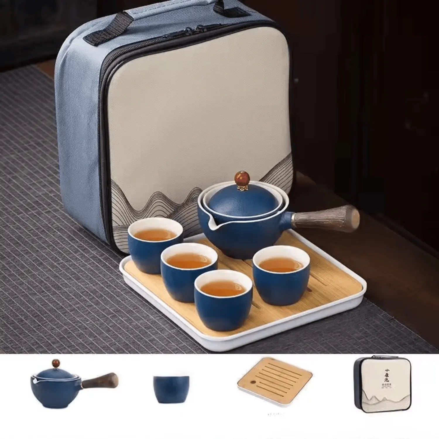 Kit thé nomade rotation céramique avec sac transport, cérémonie Kung Fu en déplacement
