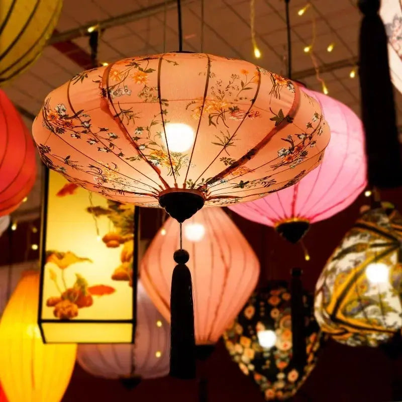 Lanterne japonaise en soie florale suspendue, décoration rétro asiatique intérieur et extérieur