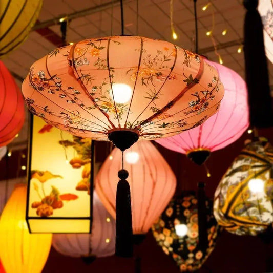 Lanterne japonaise en soie florale suspendue, décoration rétro asiatique intérieur et extérieur