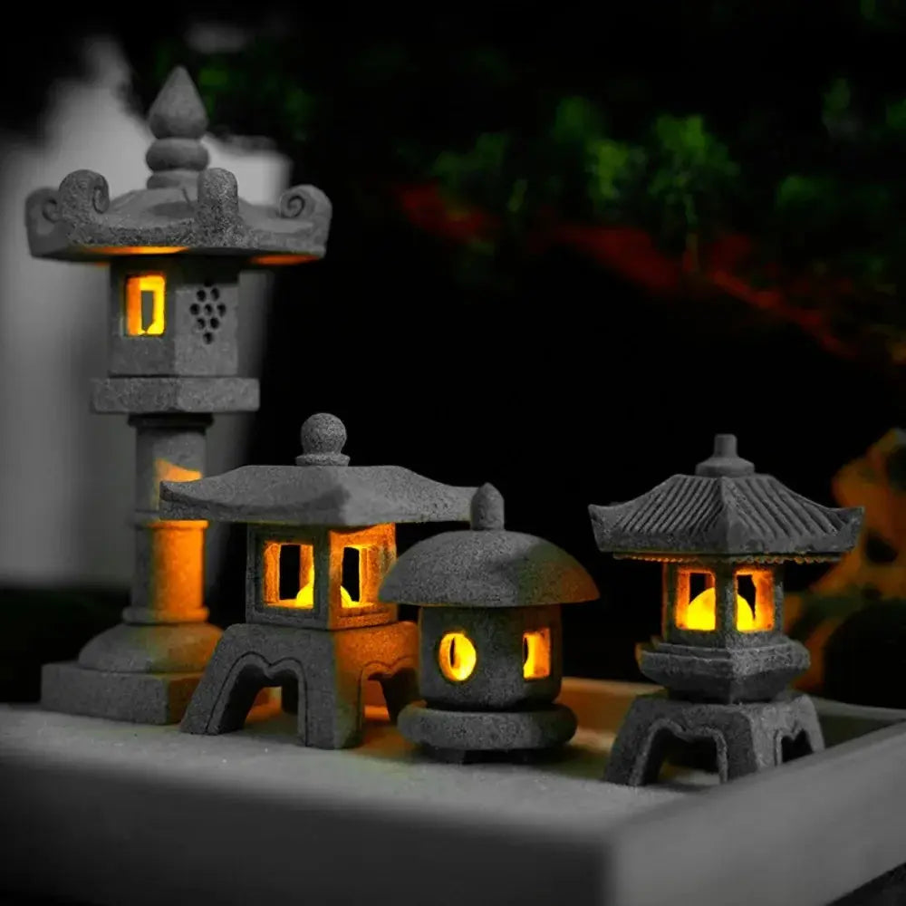 Pagode miniature en pierre naturelle grise, objet décoratif zen intérieur et extérieur