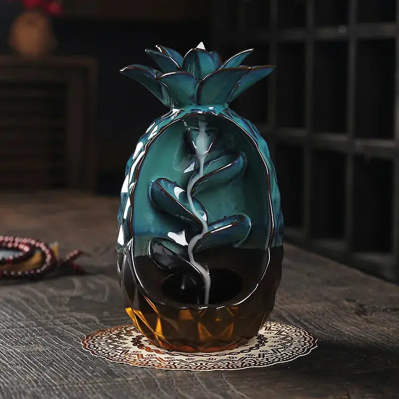 Porte-encens Ananas Cascade en céramique avec effet de fumée