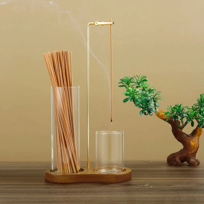 Porte-encens bâtons 2-en-1 en verre avec système anti-cendres.