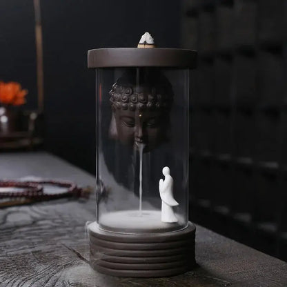 Porte-encens Moine Bouddha à effet cascade
