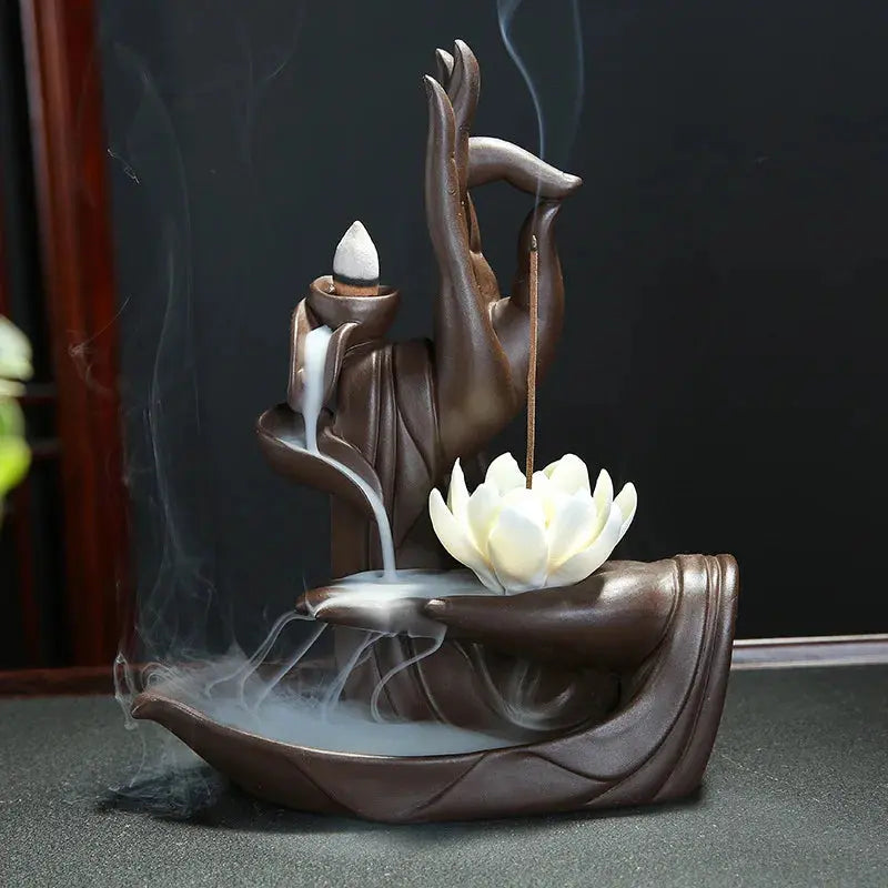 Porte-encens cascade en argile violette forme lotus