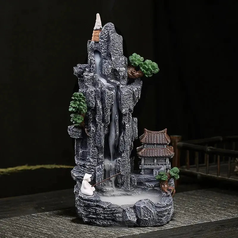 Porte-encens cascade zen en résine effet apaisant