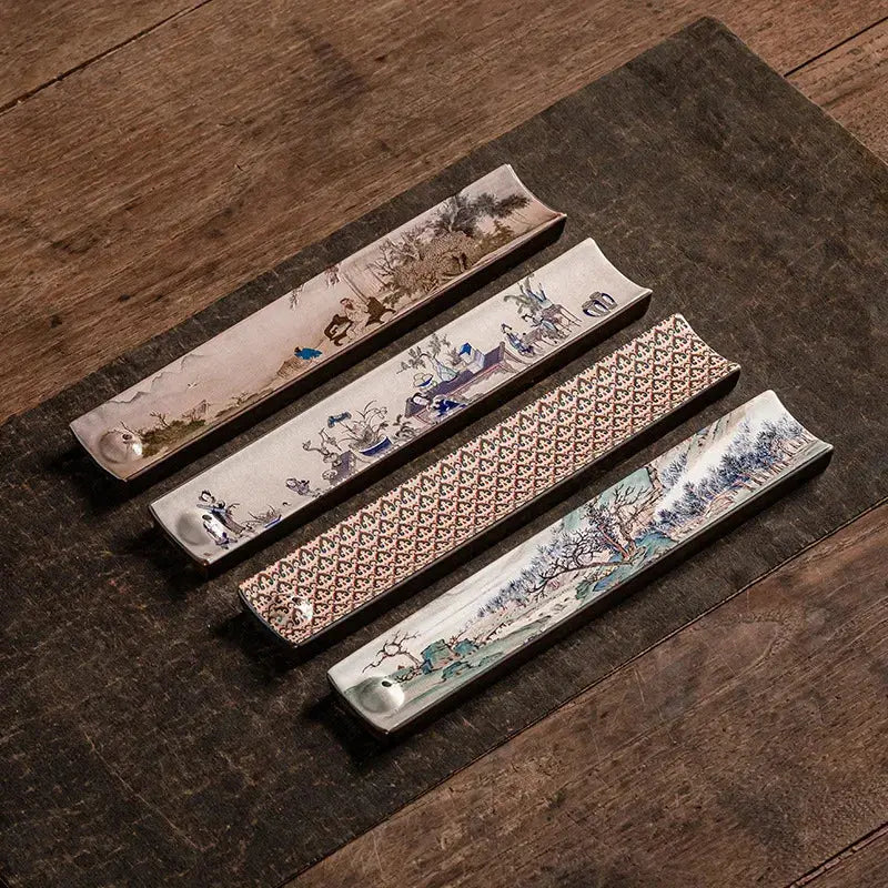 Porte-encens en céramique artisanale motif asiatique