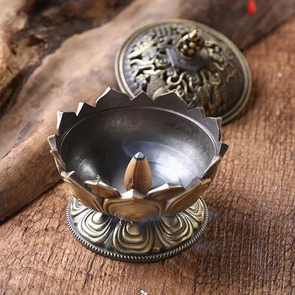Porte-encens Lotus en laiton bronze, accessoire zen décoratif.