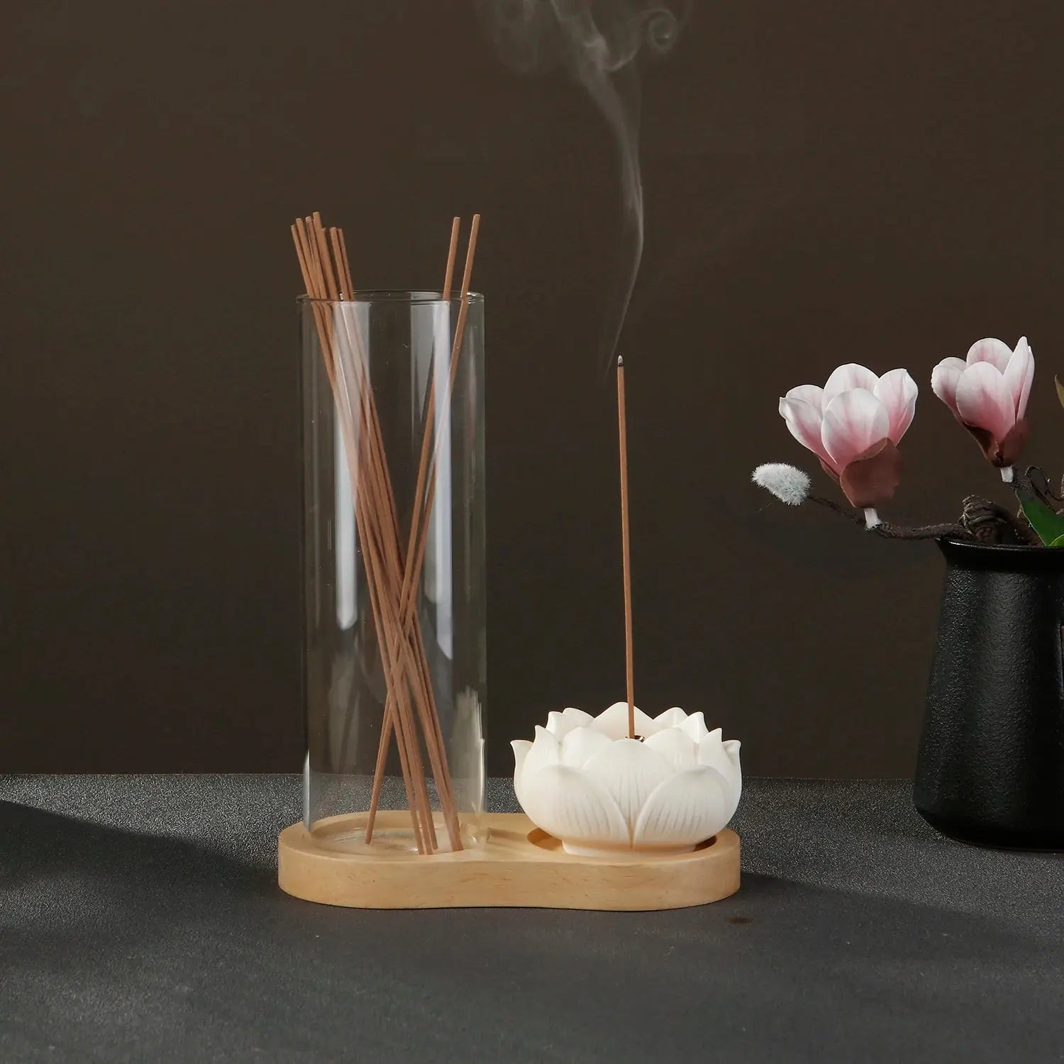rangement encens bâtons en verre transparent