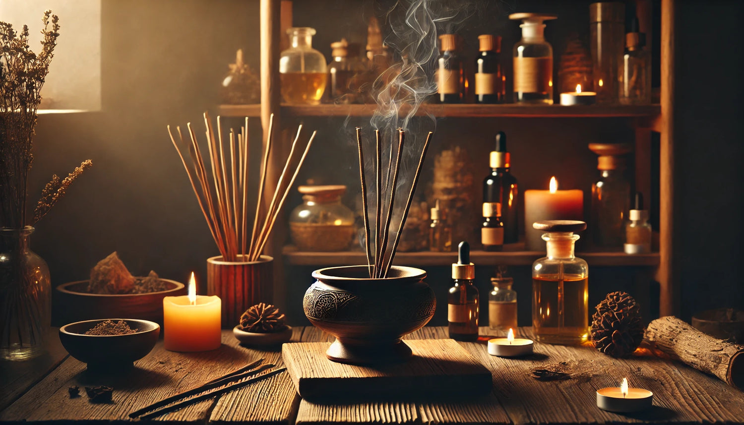 Mise en scène d’encens artisanaux et de rituels confidentiels dans un décor chaleureux
