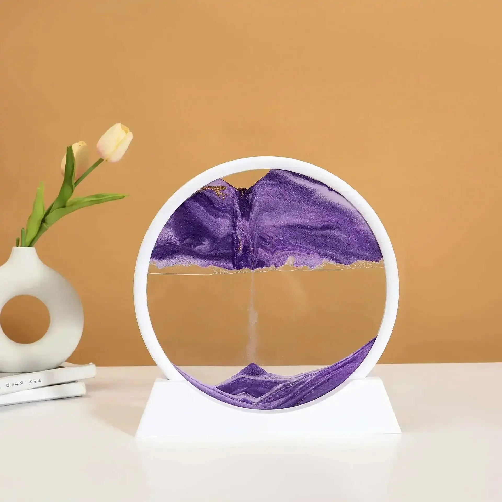Paysage zen formé par sable mouvant rond Feng Shui