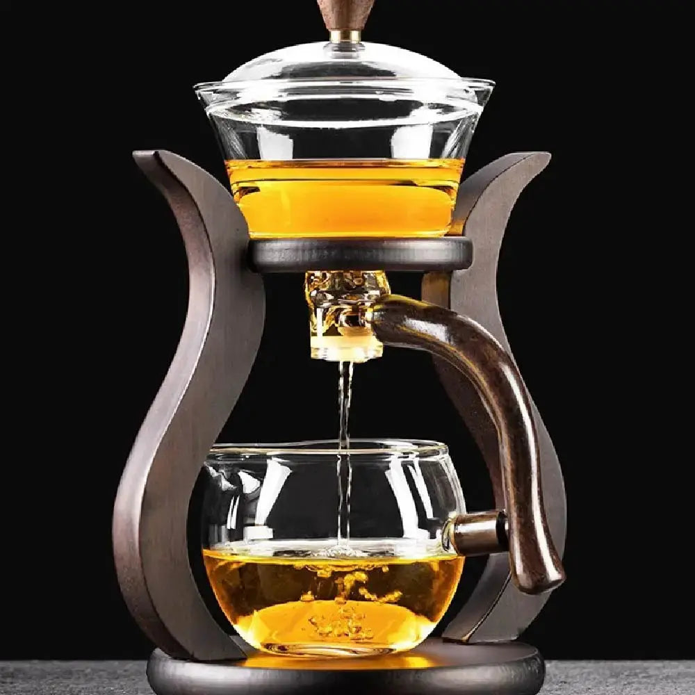 Service à thé en verre borosilicate magnétique, infusion automatique gaiwan 350ml base nanmu