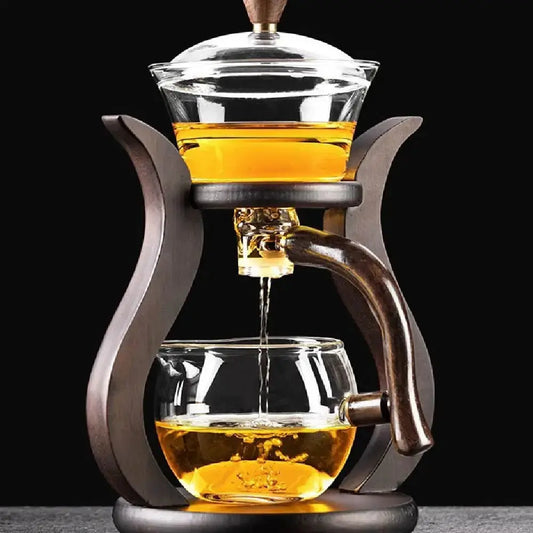 Service à thé en verre borosilicate magnétique, infusion automatique gaiwan 350ml base nanmu