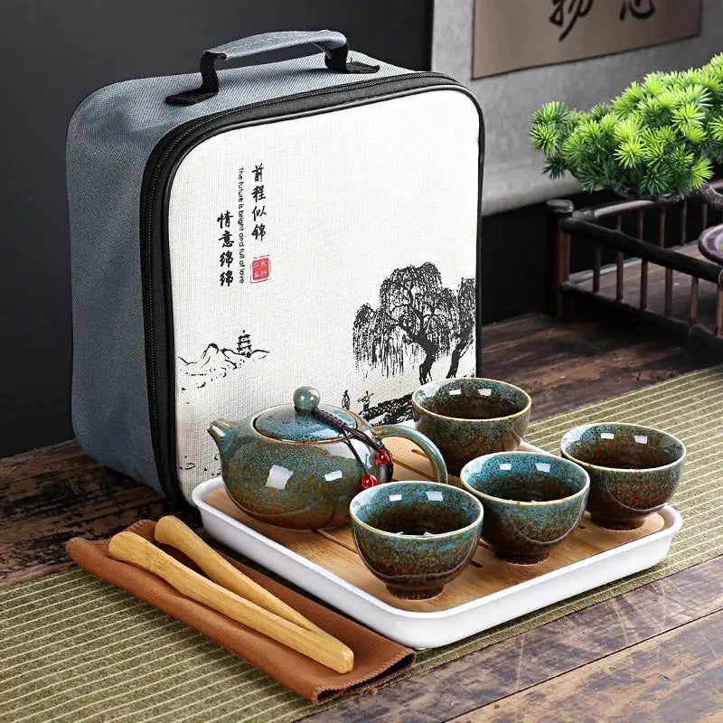 Service à thé chinois de voyage en céramique