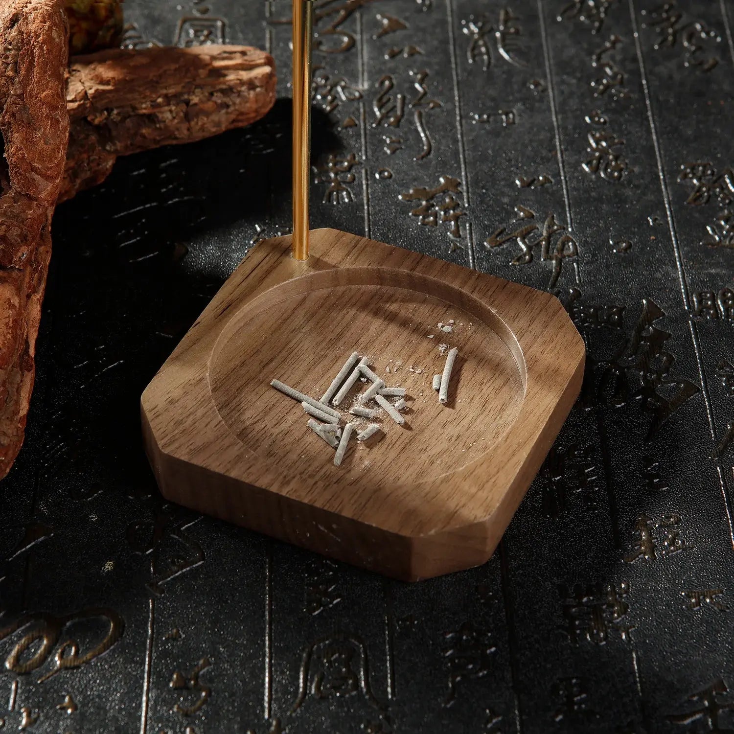 support encens tige métal et base bois