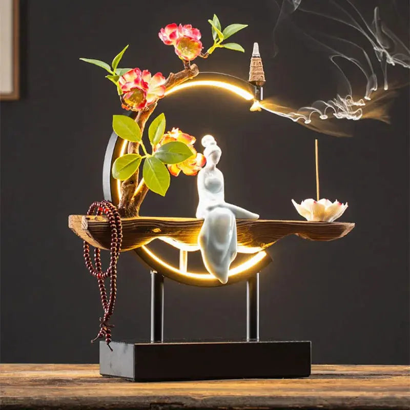 Support encens avec diffusion de brume et lumière