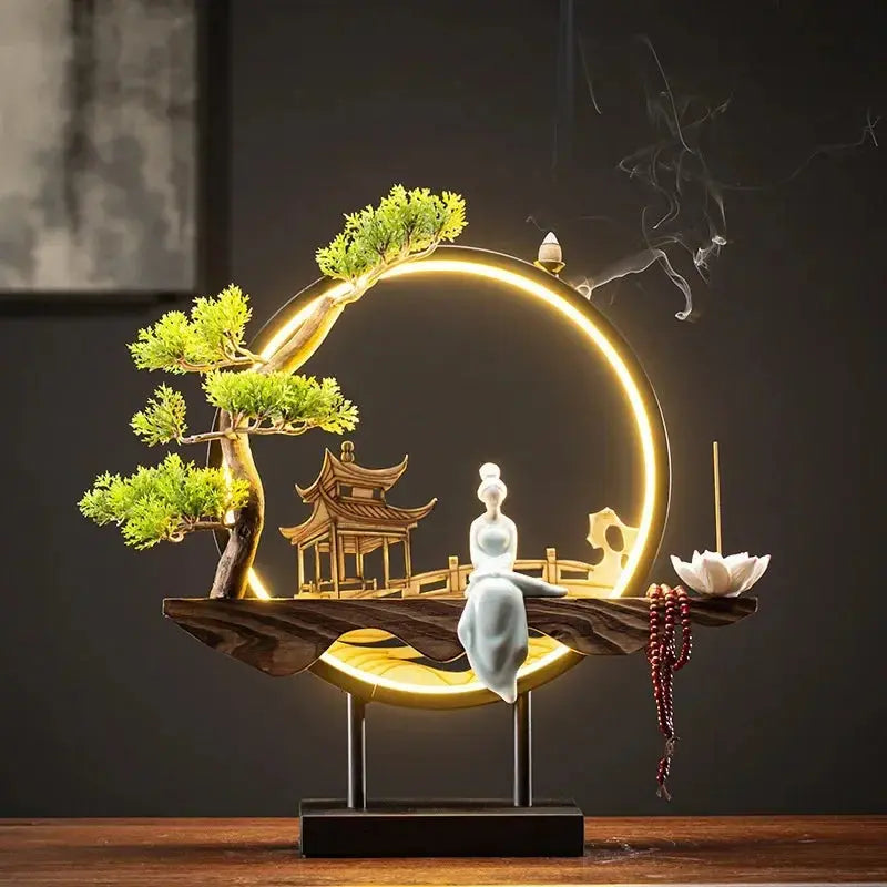 Support encens cercle floral avec lumière