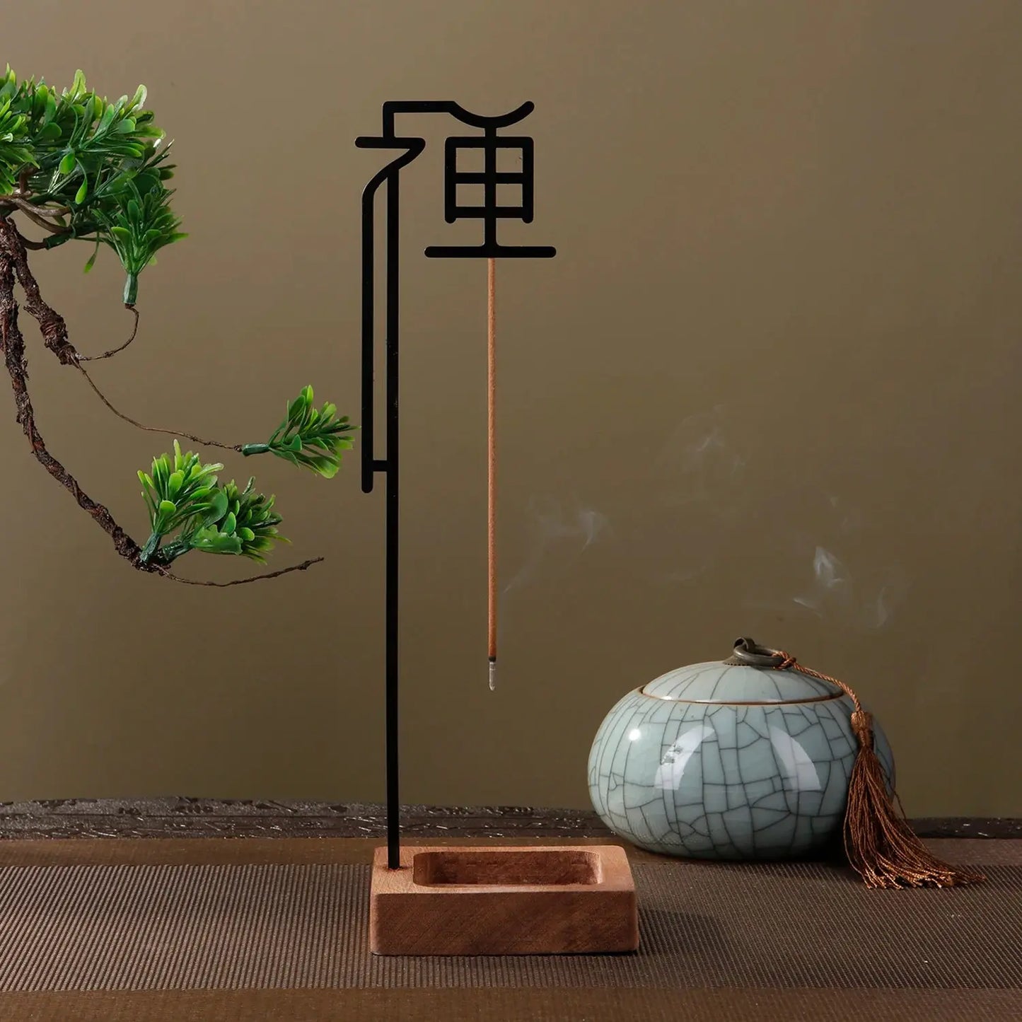  Porte-encens Zen avec calligraphie chinoise