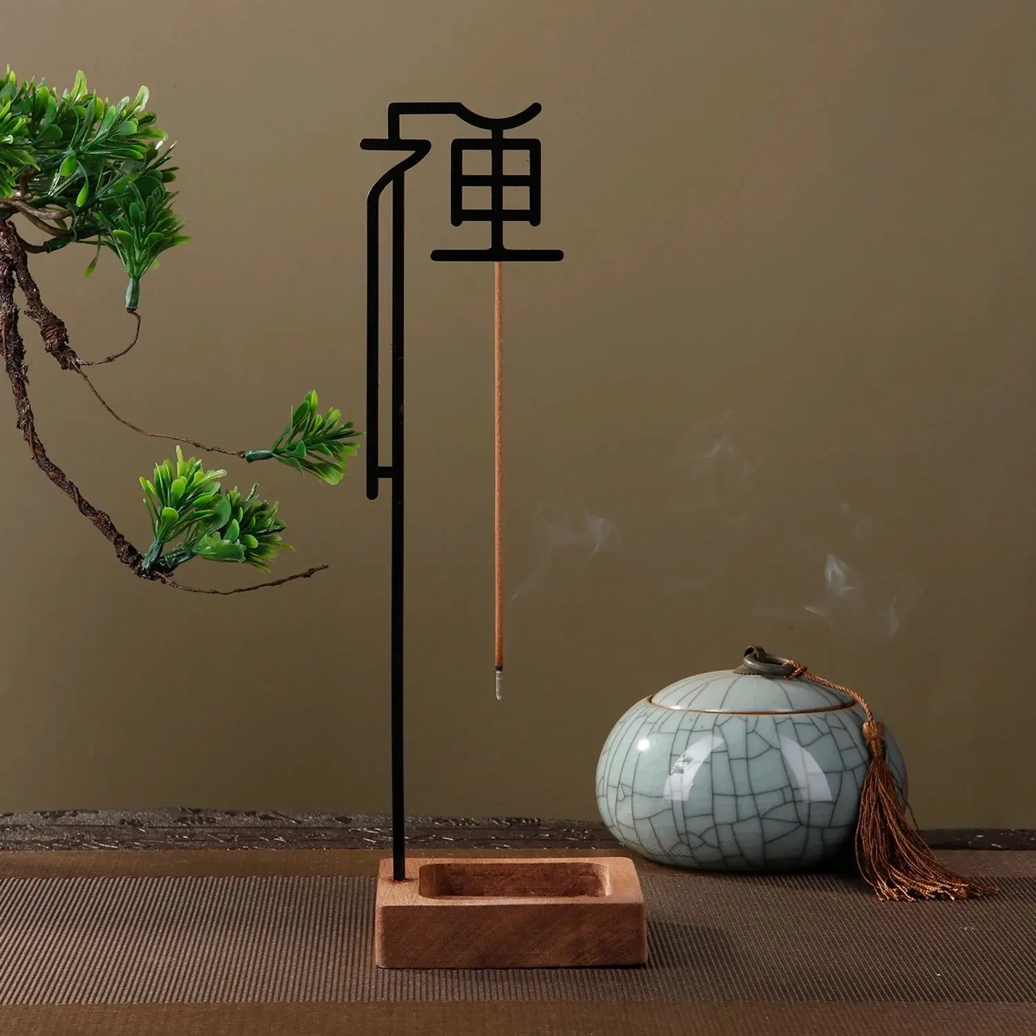  Porte-encens Zen avec calligraphie chinoise