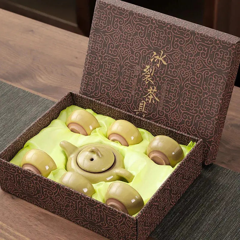 Tasses à thé céramique ice crack tradition chinoise, finition craquelée unique 6 pièces