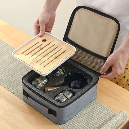 Théière céramique rotative filtre inox amovible voyage, anse bois anti-brûlure nomade