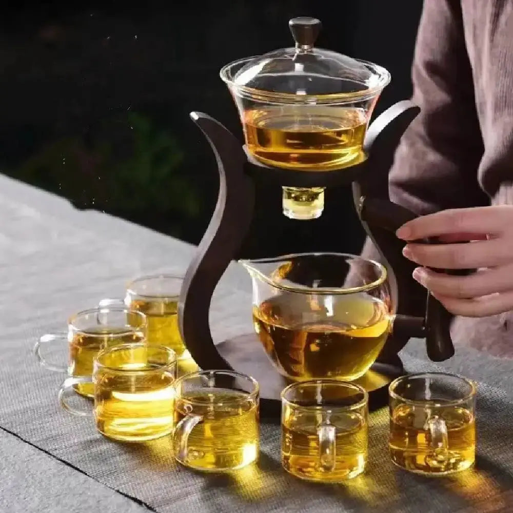 Théière verre magnétique Kung Fu contemporaine, filtration automatique une seconde base bois nanmu